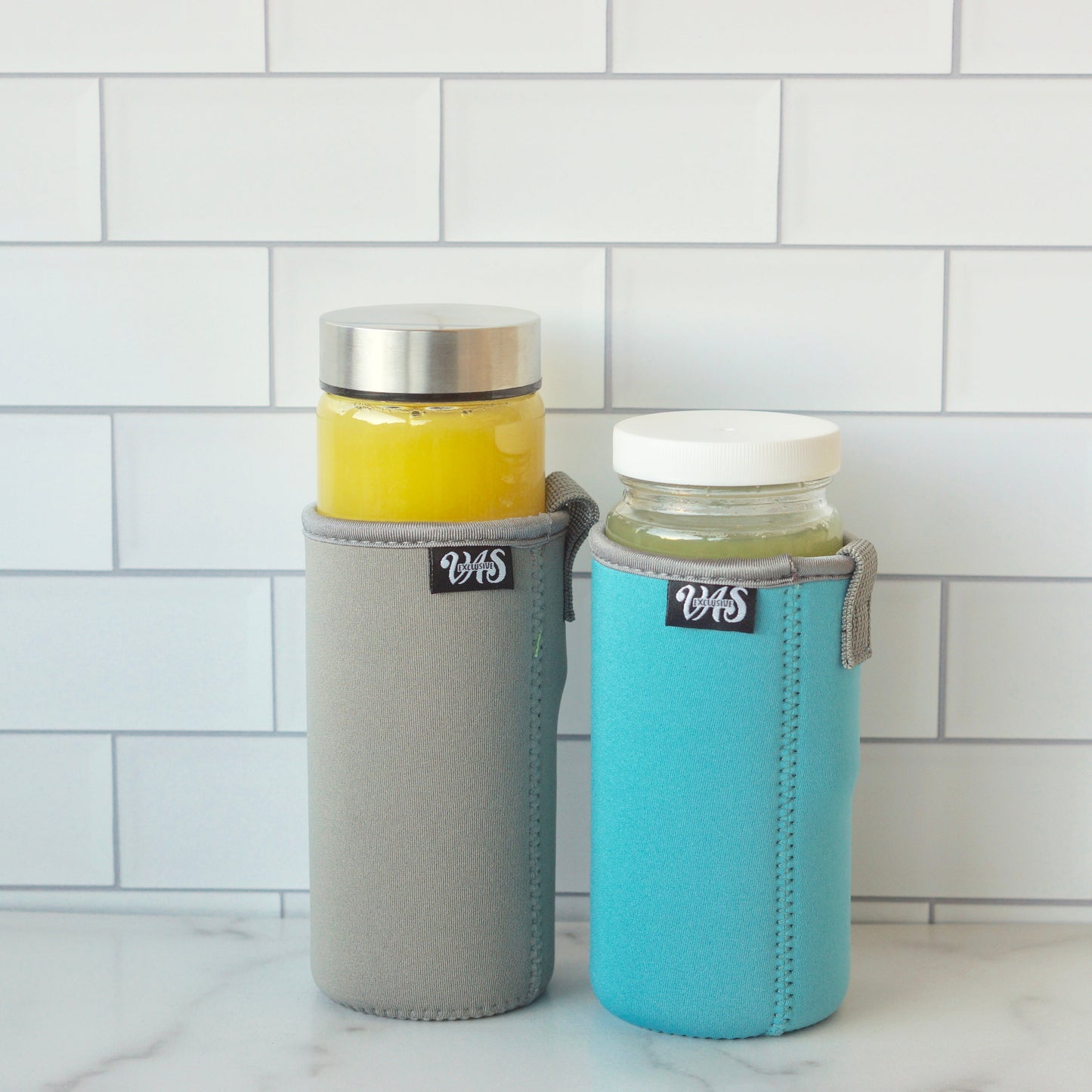 Skinny Series Wide Mouth Glass Bottles Set w/ Stainless Steel Lids, 16 oz