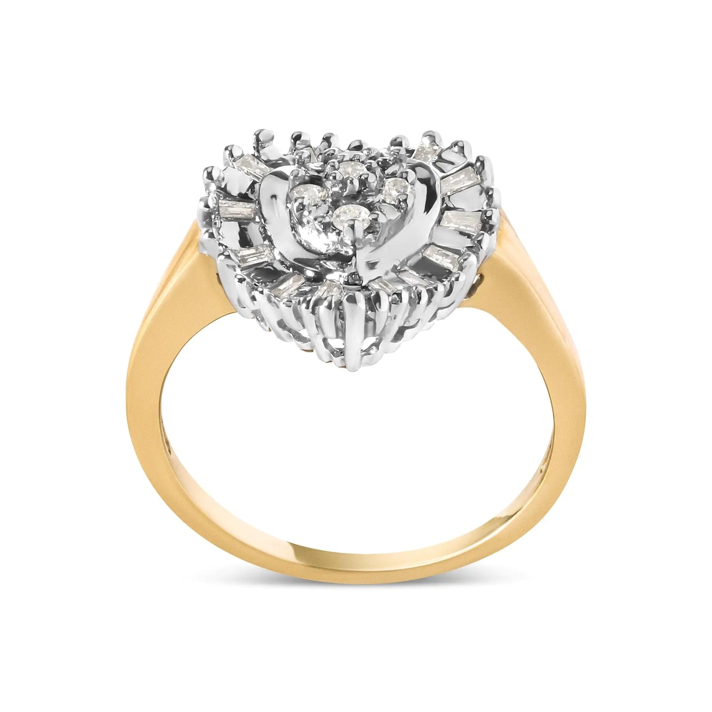 *1 Left* 10K Yellow Gold 1/4 Cttw Round and Baguette cut Diamond Heart Shape Ballerina Ring (H-I Color, I1-I2 Clarity) - Concordia Style Boutique