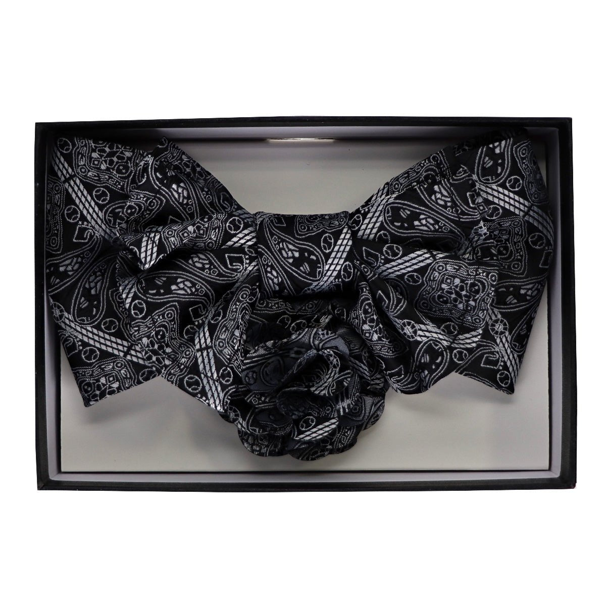 Vittorio Farina Men's Design XL Bow Tie, Pocket Square and Flower Lapel Pin in Gift Box