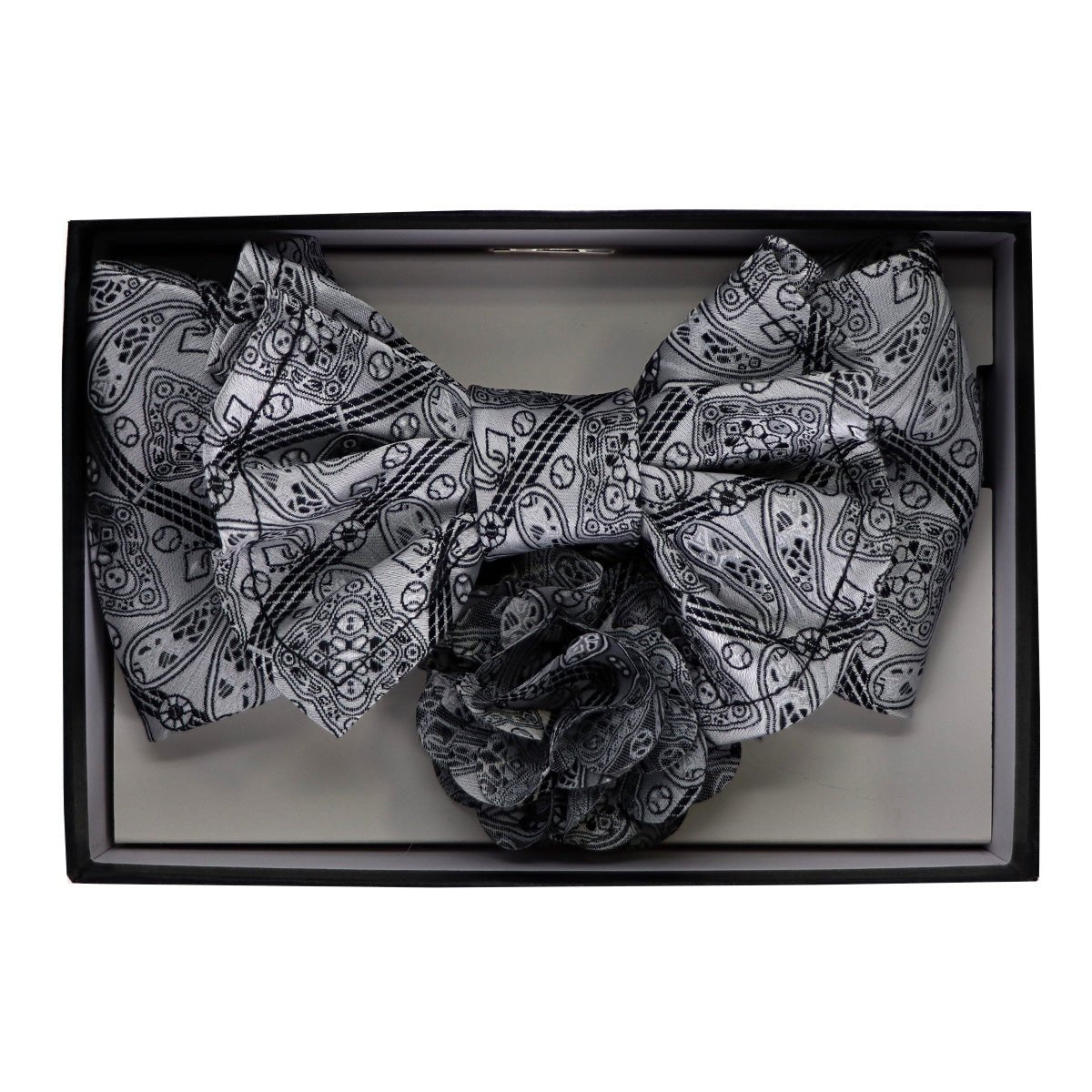 Vittorio Farina Men's Design XL Bow Tie, Pocket Square and Flower Lapel Pin in Gift Box
