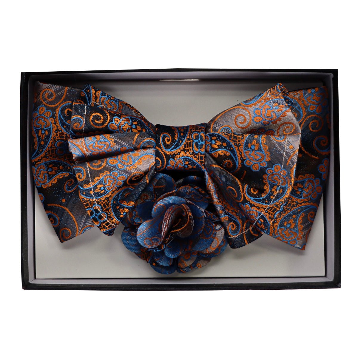 Vittorio Farina Men's Design XL Bow Tie, Pocket Square and Flower Lapel Pin in Gift Box