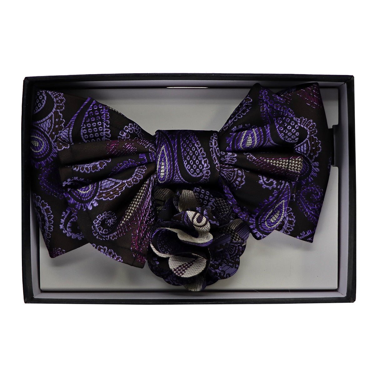 Vittorio Farina Men's Design XL Bow Tie, Pocket Square and Flower Lapel Pin in Gift Box