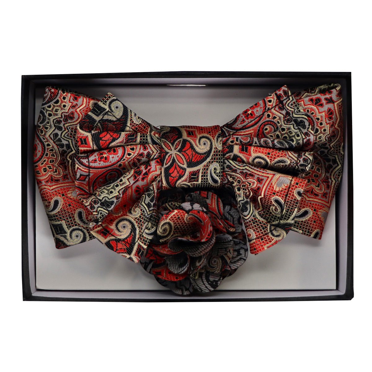 Vittorio Farina Men's Design XL Bow Tie, Pocket Square and Flower Lapel Pin in Gift Box
