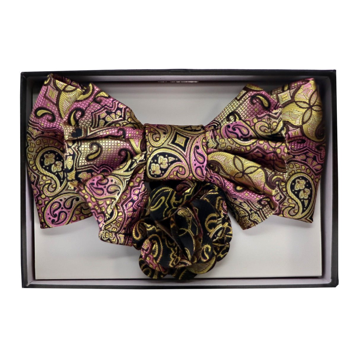 Vittorio Farina Men's Design XL Bow Tie, Pocket Square and Flower Lapel Pin in Gift Box