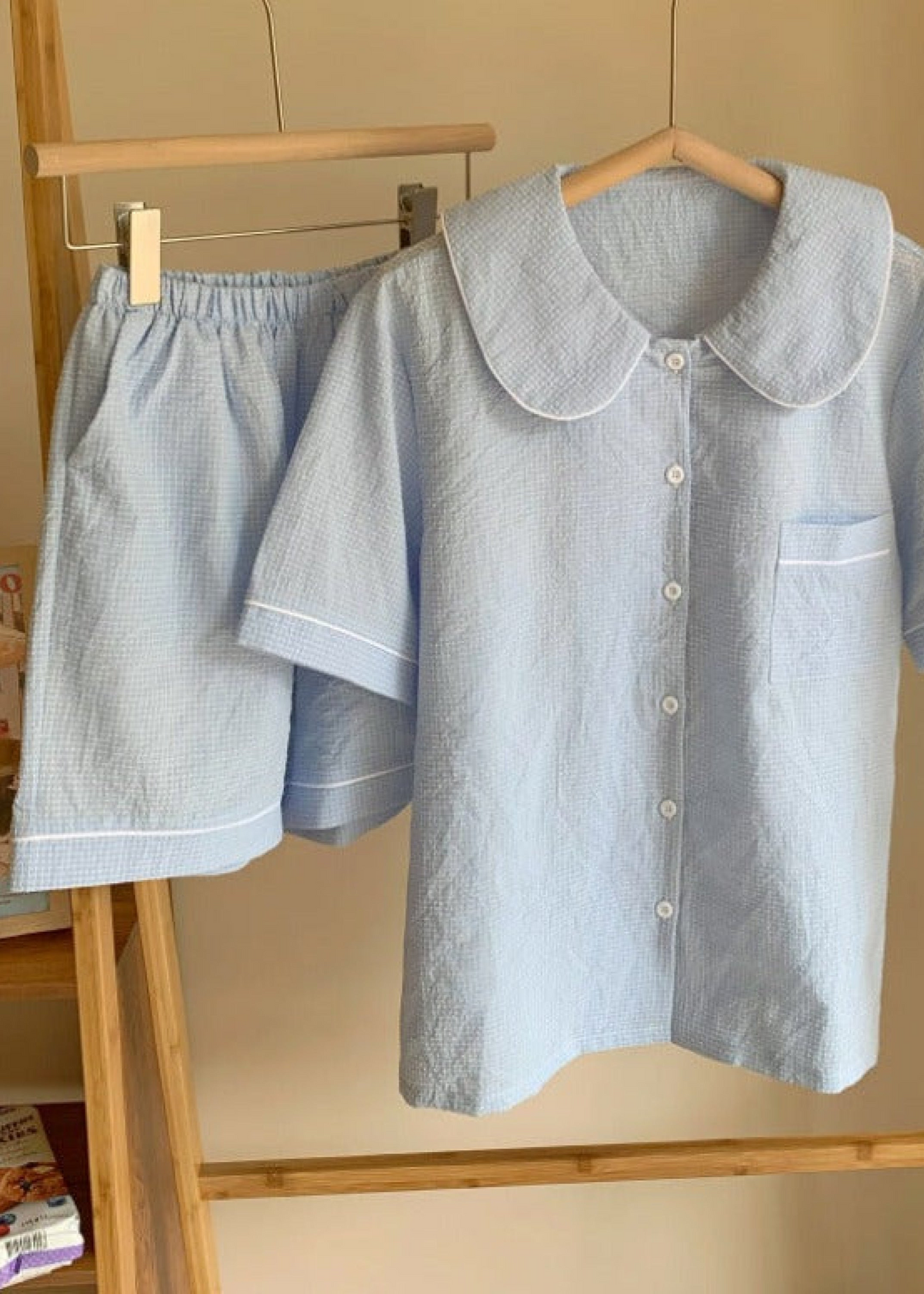 Gingham Blue Short Sleeves and Shorts Pajama Set