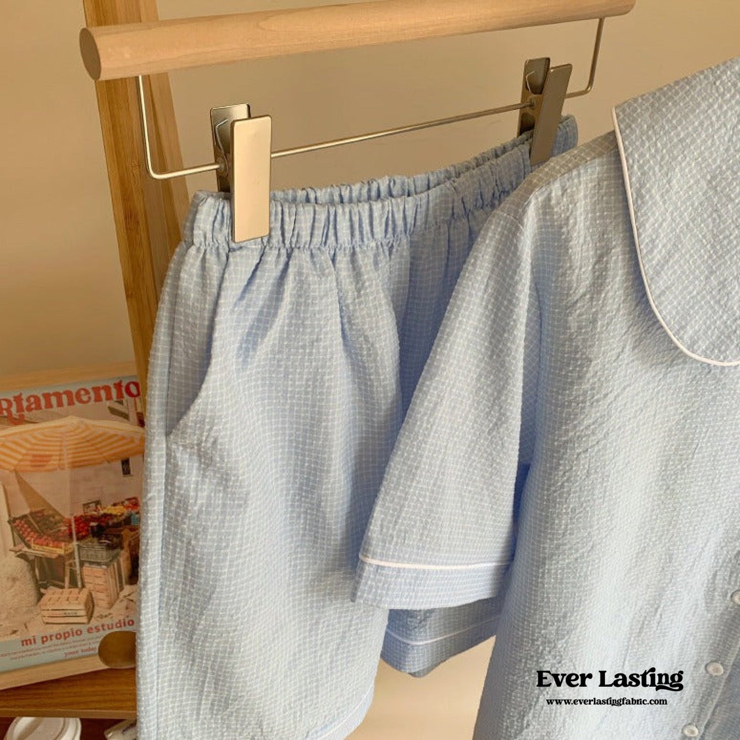 Gingham Blue Short Sleeves and Shorts Pajama Set