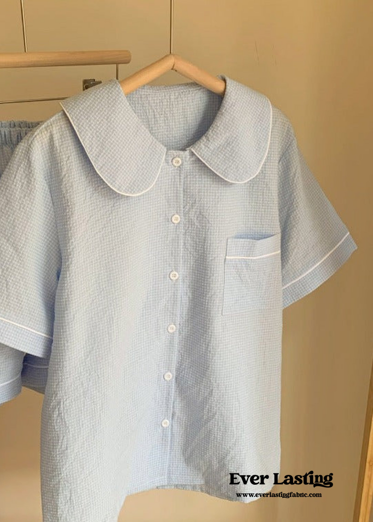 Gingham Blue Short Sleeves and Shorts Pajama Set