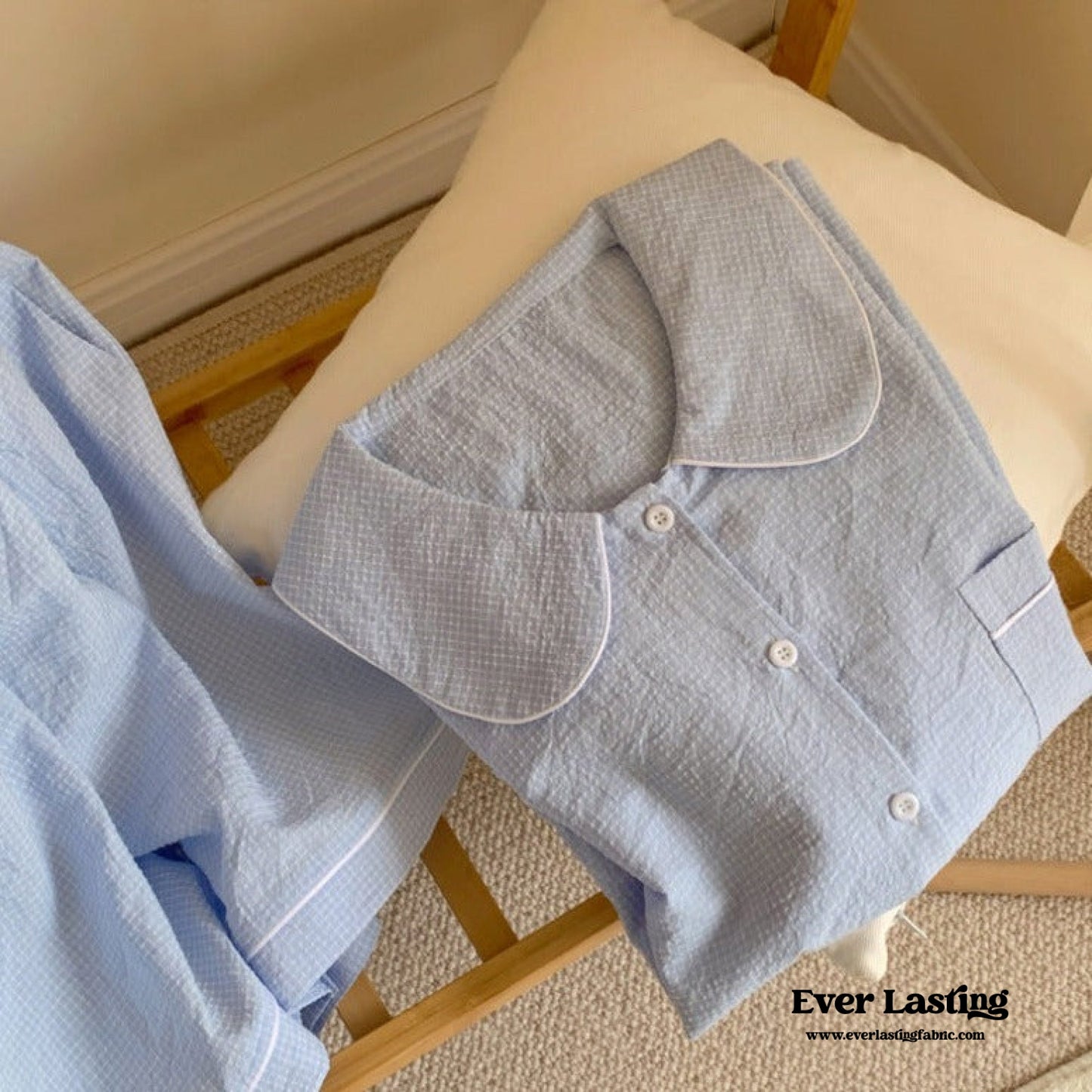 Gingham Blue Short Sleeves and Shorts Pajama Set