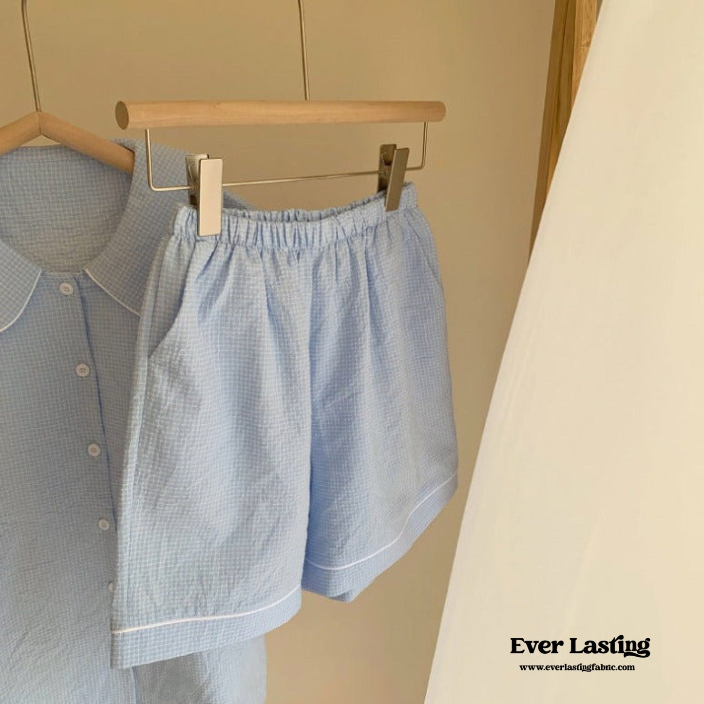 Gingham Blue Short Sleeves and Shorts Pajama Set