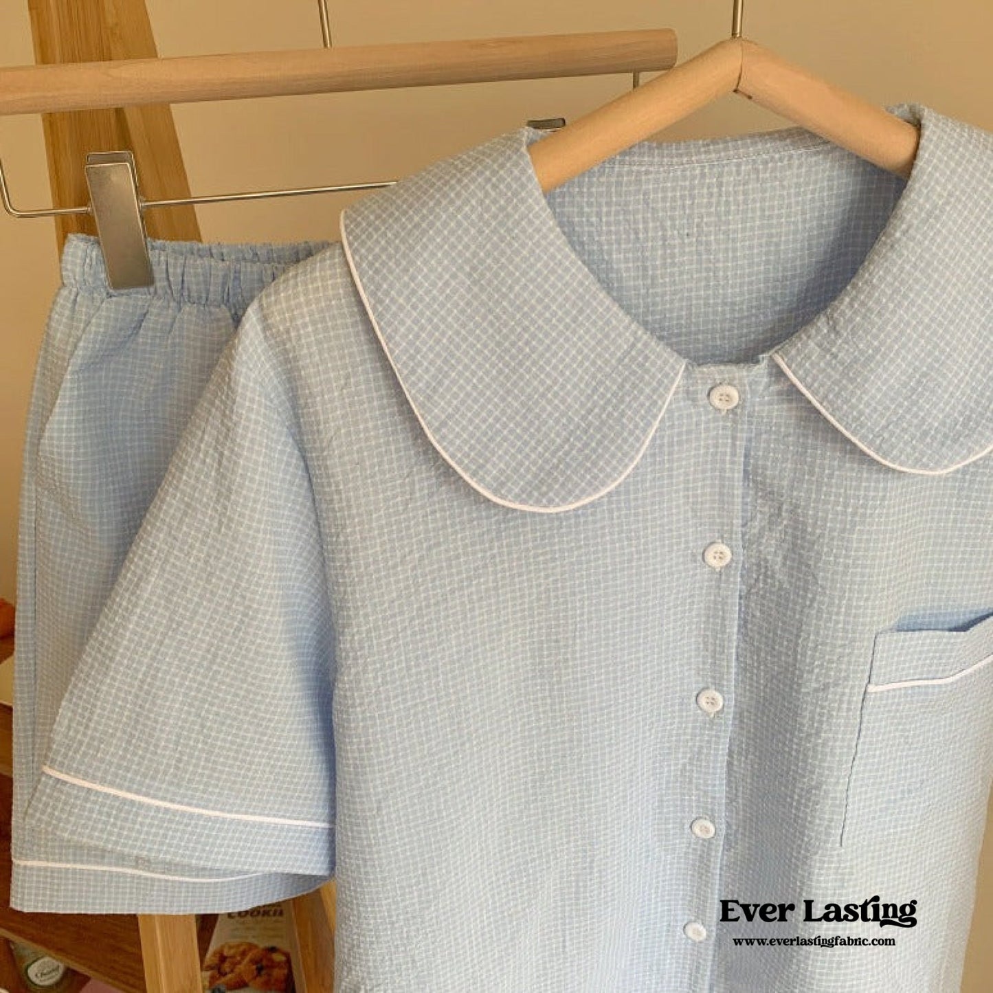 Gingham Blue Short Sleeves and Shorts Pajama Set