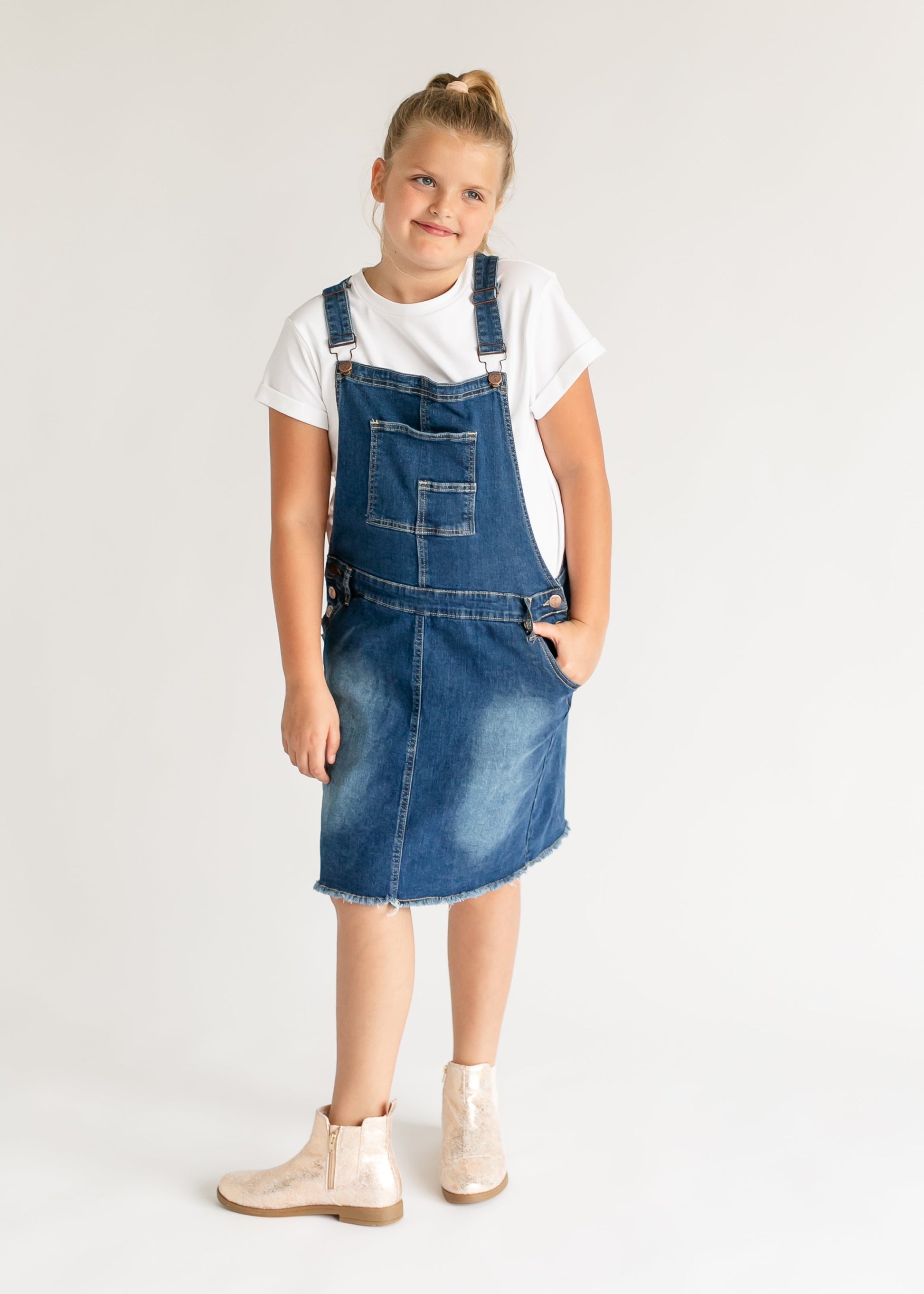 Girl's Aria Denim Overall Jumper Dress - Concordia Style Boutique