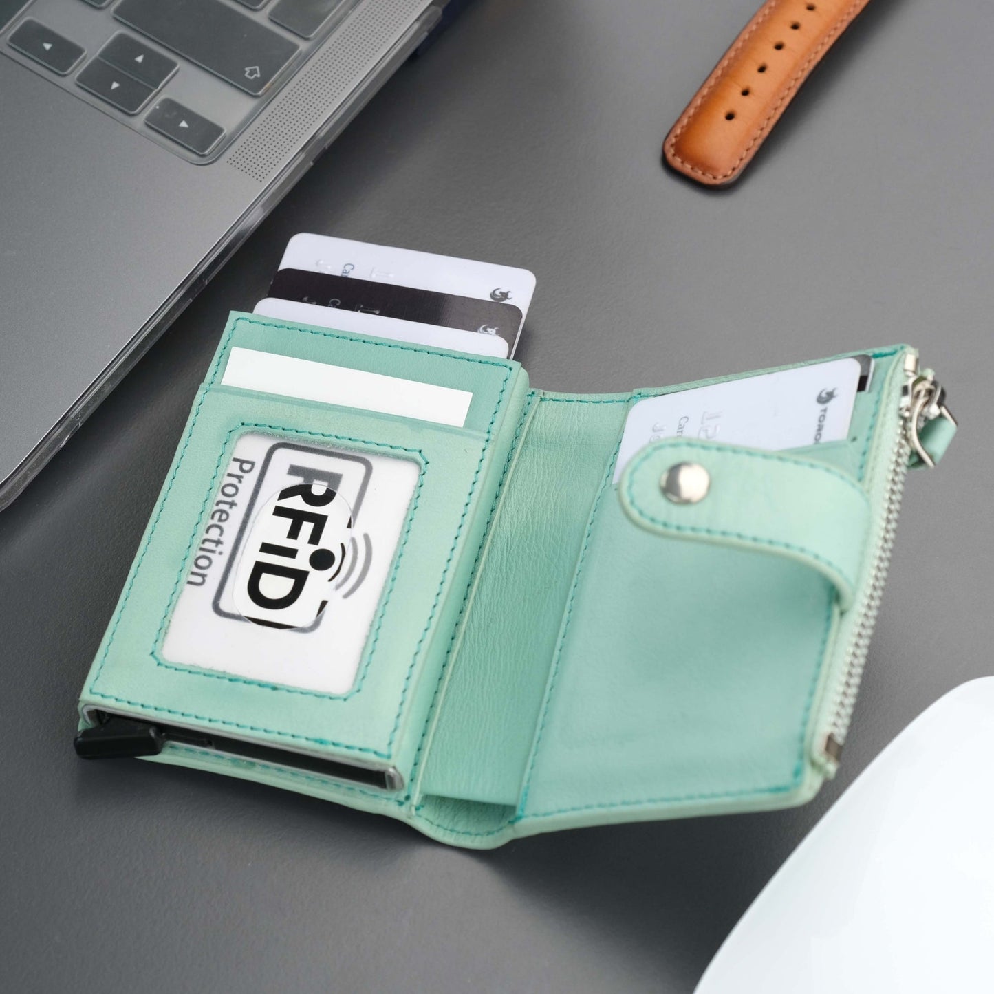 Glenrock Green Leather Pop-up Cardholder Wallet - Concordia Style Boutique