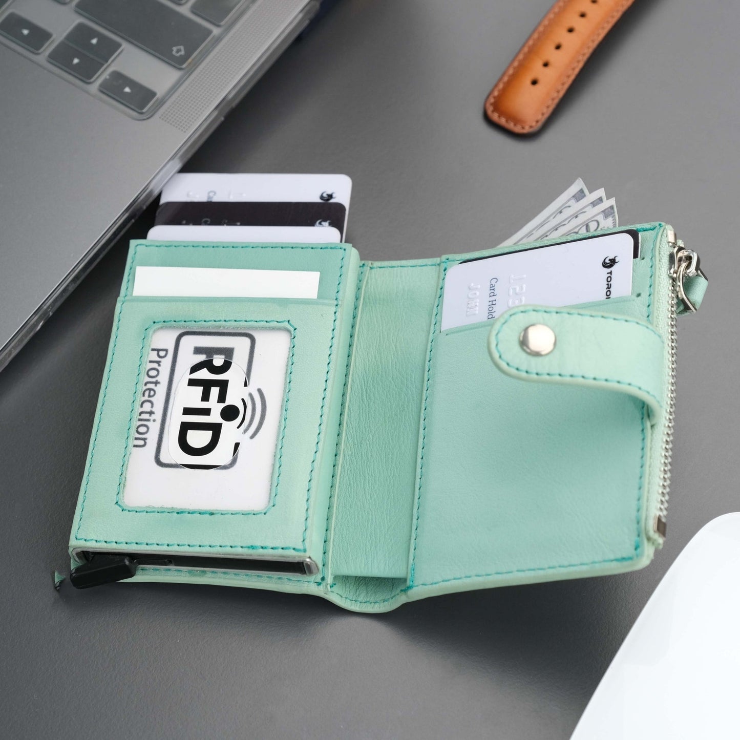 Glenrock Green Leather Pop-up Cardholder Wallet - Concordia Style Boutique