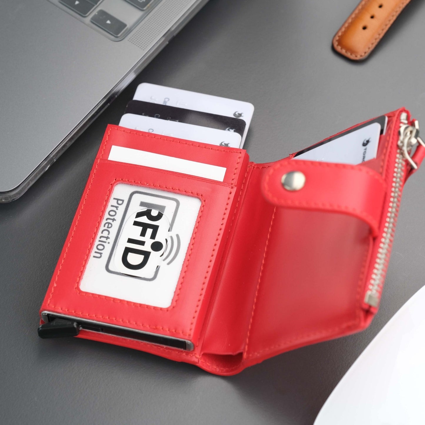 Glenrock Red Leather Pop-up Cardholder Wallet - Concordia Style Boutique