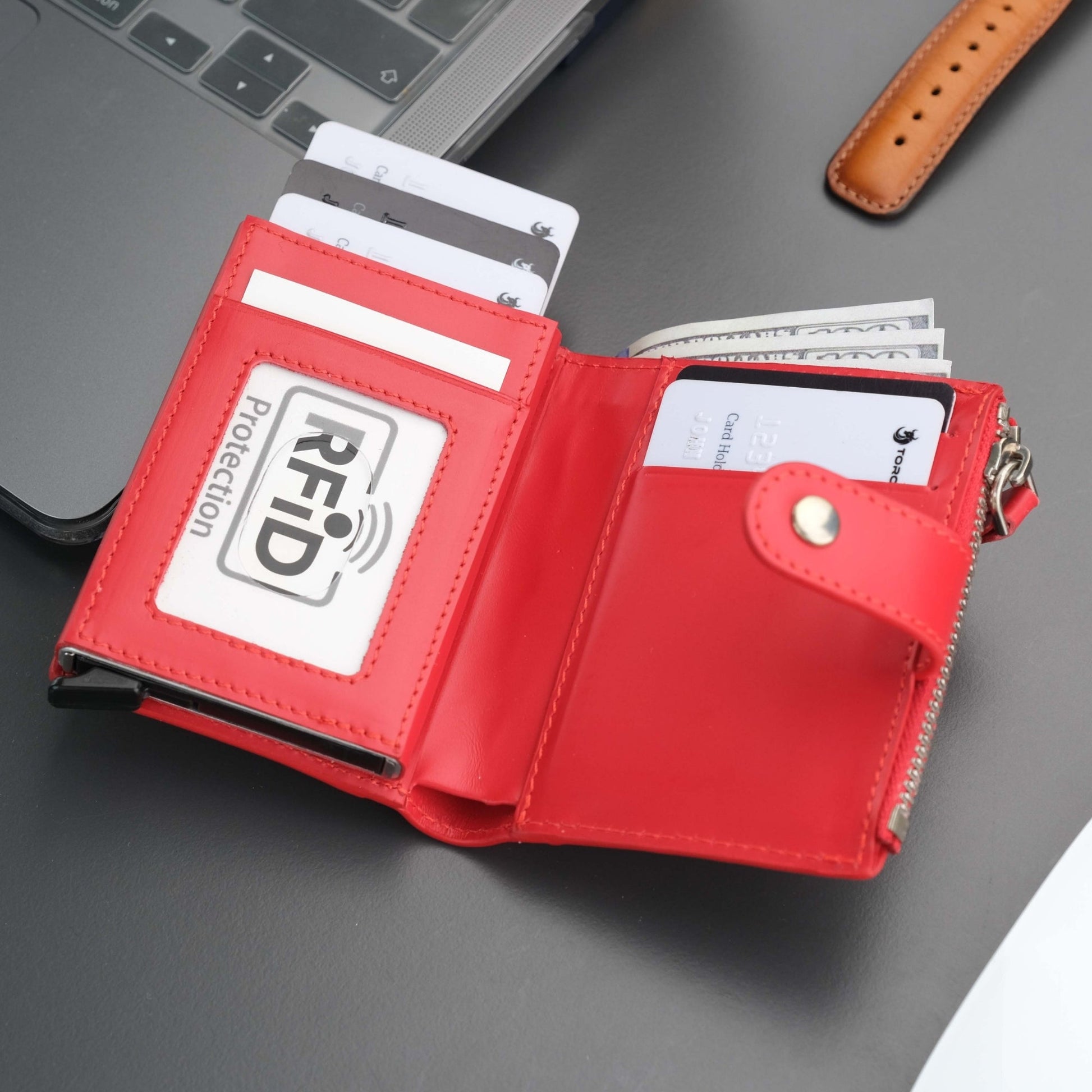 Glenrock Red Leather Pop-up Cardholder Wallet - Concordia Style Boutique