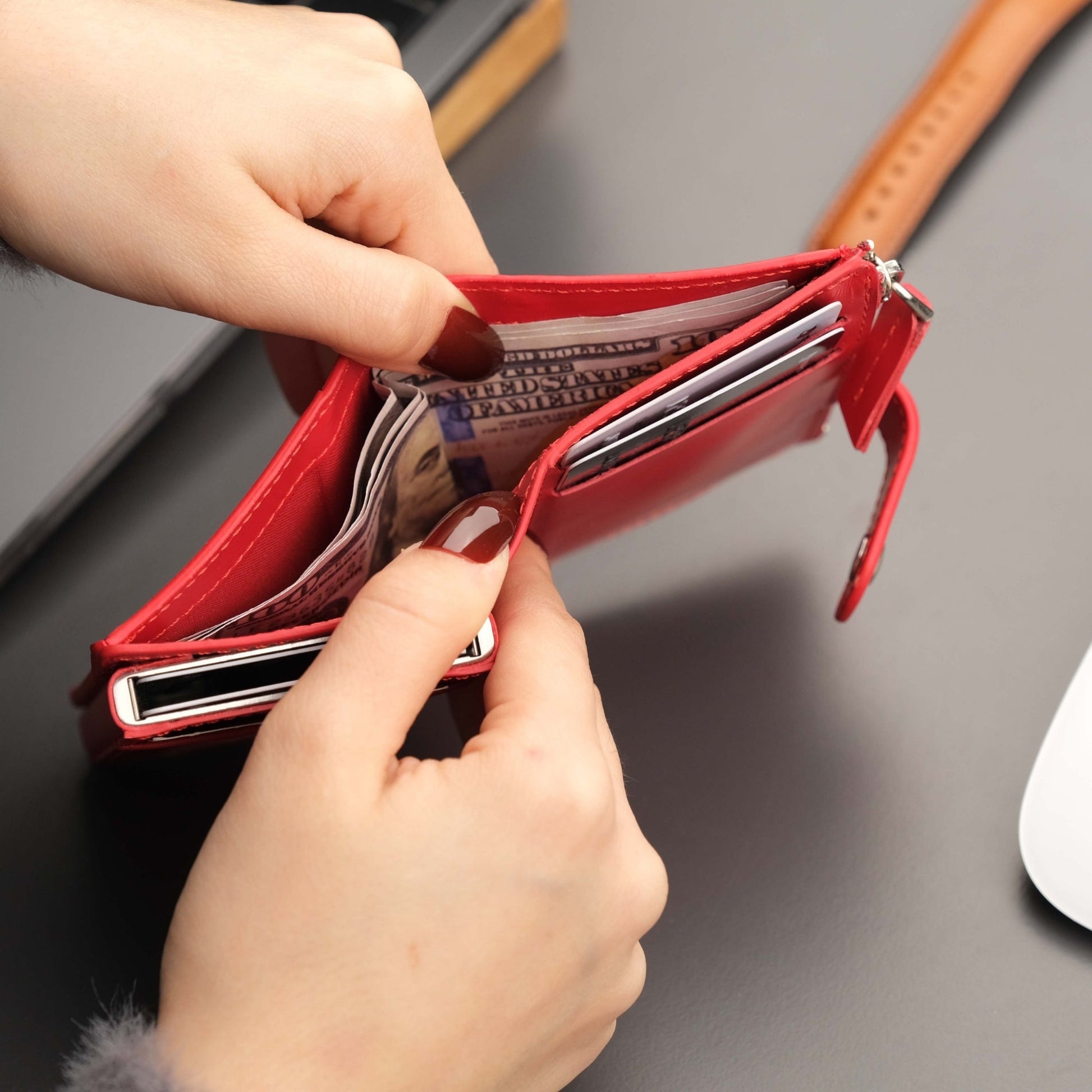 Glenrock Red Leather Pop-up Cardholder Wallet - Concordia Style Boutique