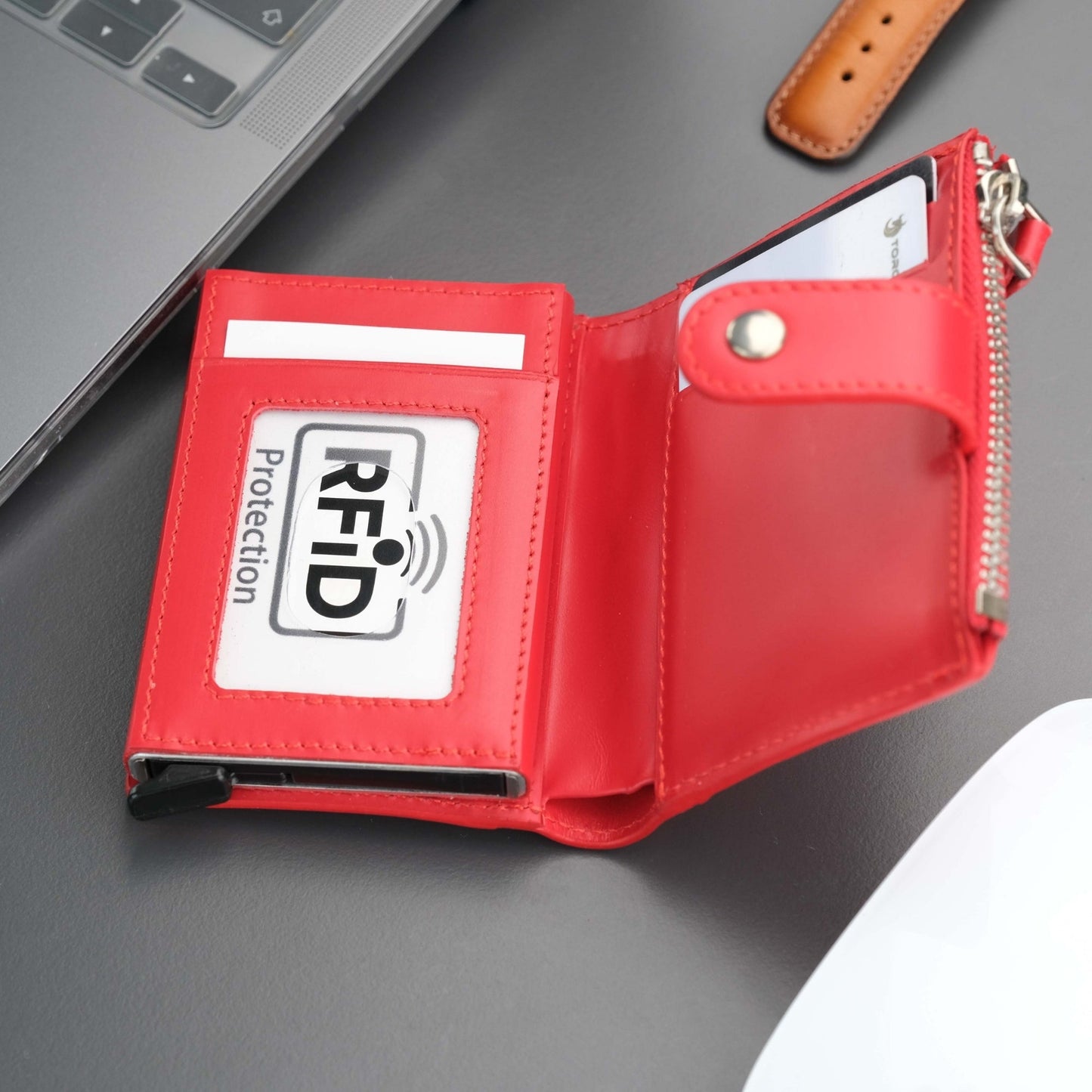 Glenrock Red Leather Pop-up Cardholder Wallet - Concordia Style Boutique