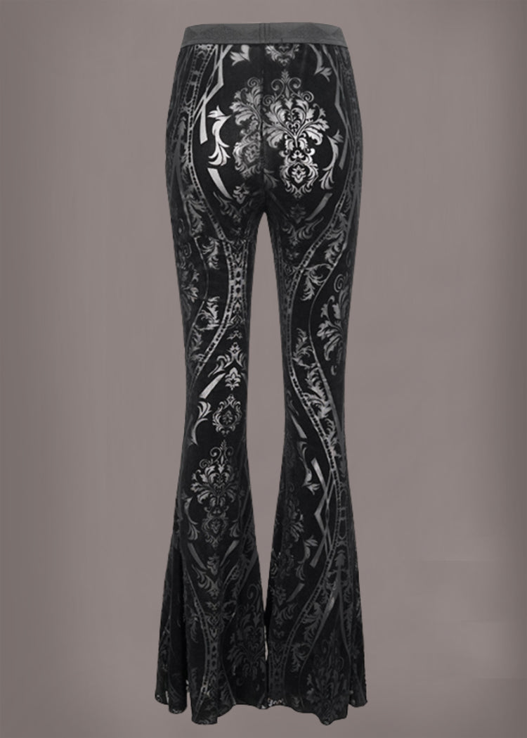 Black See Through Velvet Burnout Bell Bottom Pants - Concordia Style Boutique