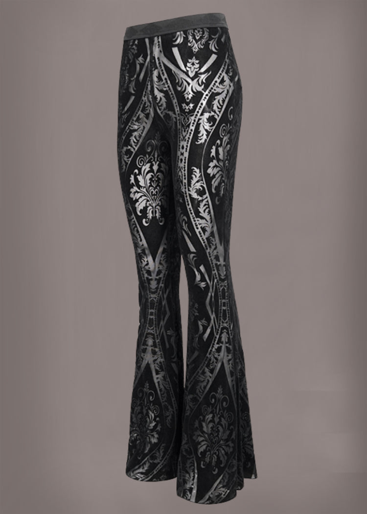 Black See Through Velvet Burnout Bell Bottom Pants - Concordia Style Boutique