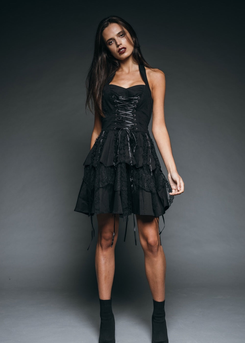 Astrid Gothic Mini Dress with Corset Lacing - Concordia Style Boutique