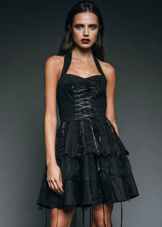 Astrid Gothic Mini Dress with Corset Lacing - Concordia Style Boutique