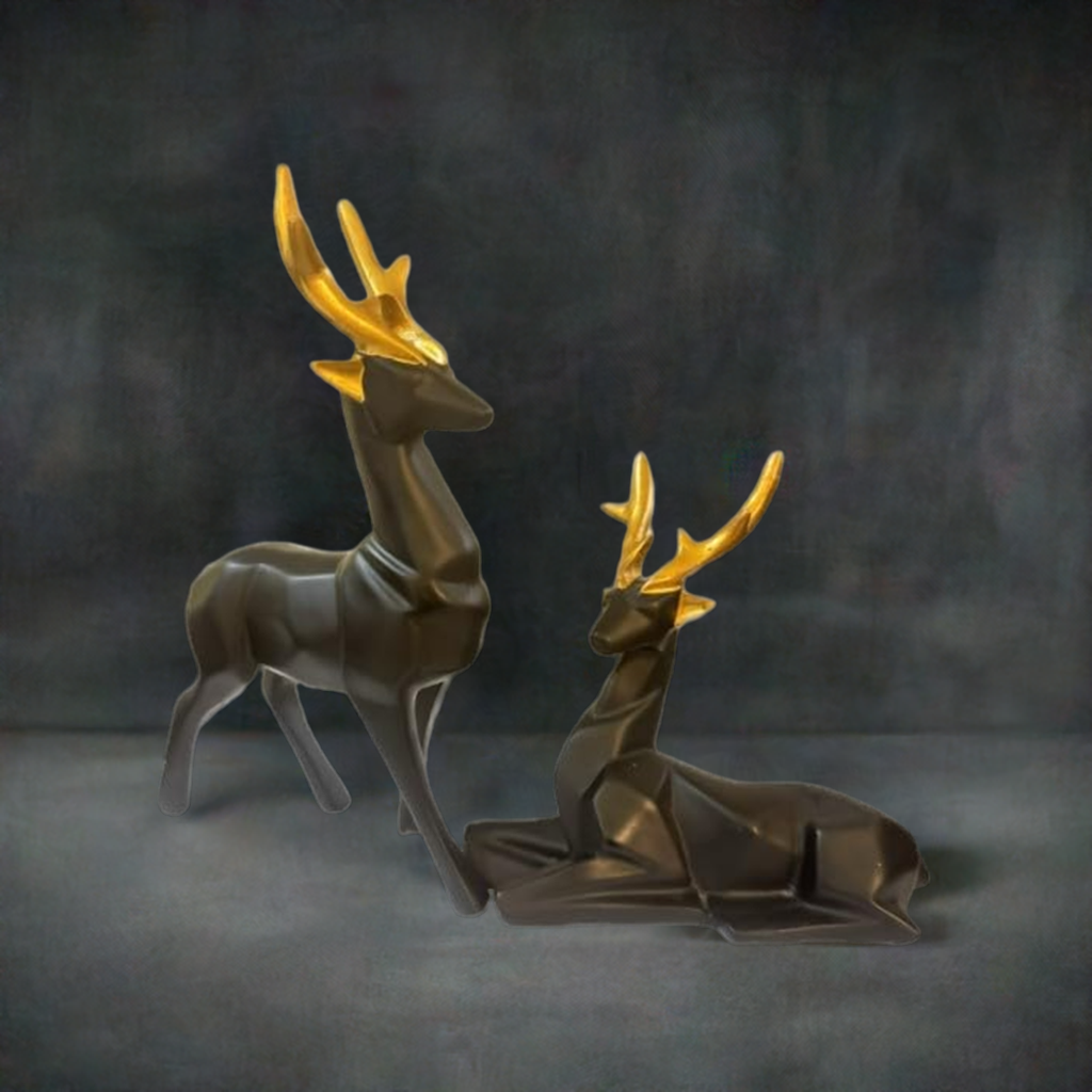 Resin Black Deer Showpiece for Home & Office Decor set of 2