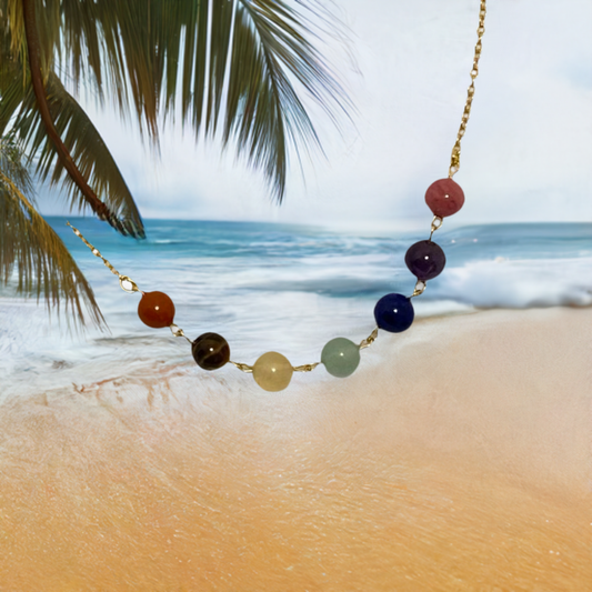 Chakra Balance Necklace with Natural Gemstones and Charm