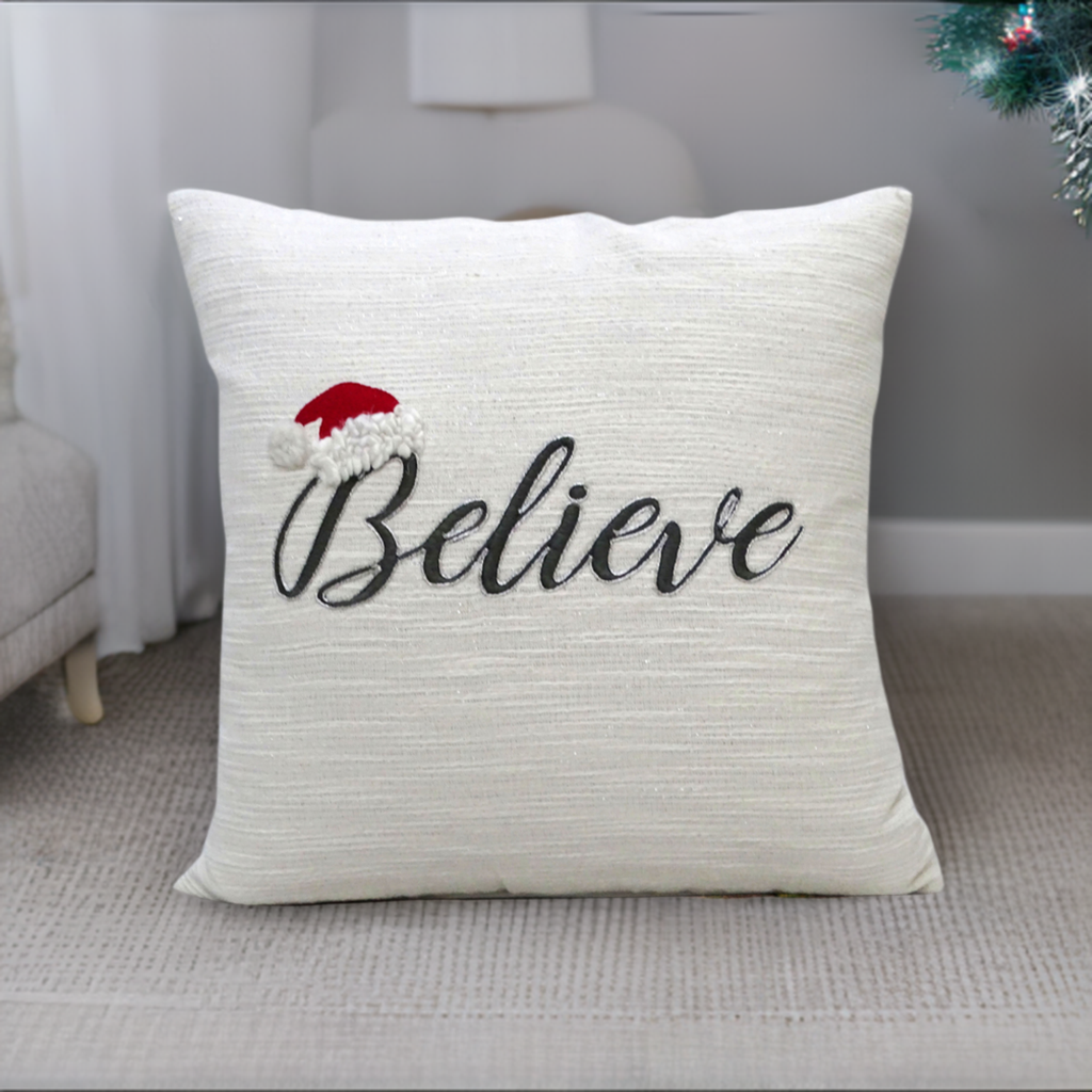 Vibhsa 20" x 20" Christmas Pillow- Believe