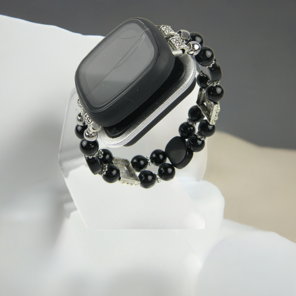 Black Onyx and Obsidian Watch band for FitBit Versa 2, Versa 3 & 4 Smartwatch