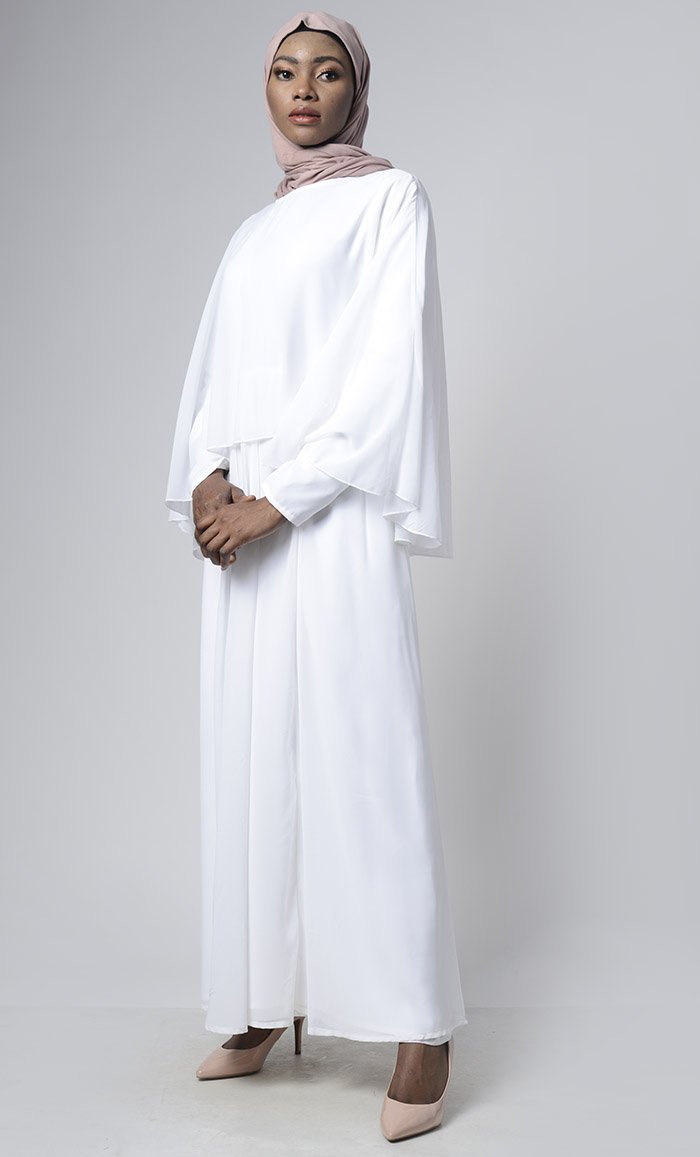 Graceful White Georgette With Upper Cape Everyday Abaya