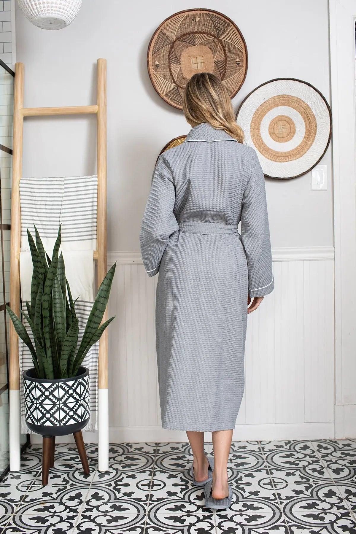 Women’s Waffle Piping Bathrobe – Lightweight Spa-Style Comfort - Concordia Style Boutique