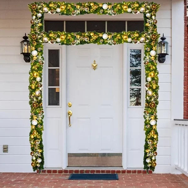 9'x14" Pre-Decorated Garland with Warm White Lights Gold/Silver