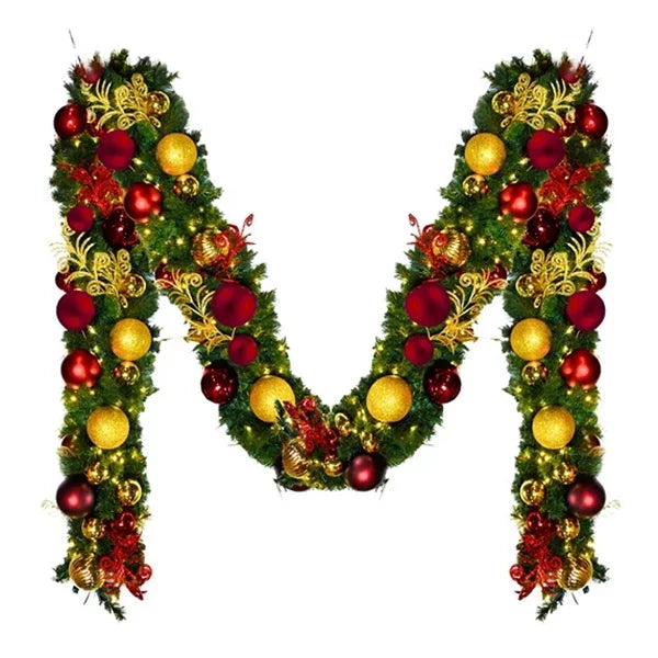 9'x14" Pre-Decorated Garland with Warm White Lights Red/Gold/Burgundy