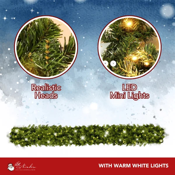 Green Garland with Warm White Lights |  99'X 8"