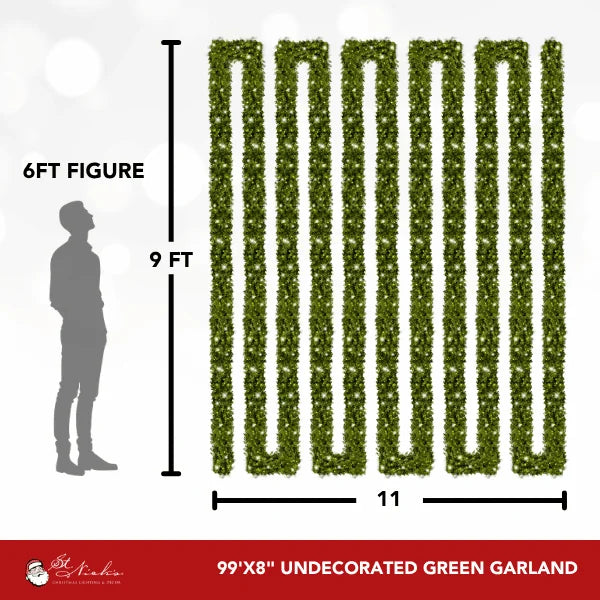 Green Garland with Warm White Lights |  99'X 8"
