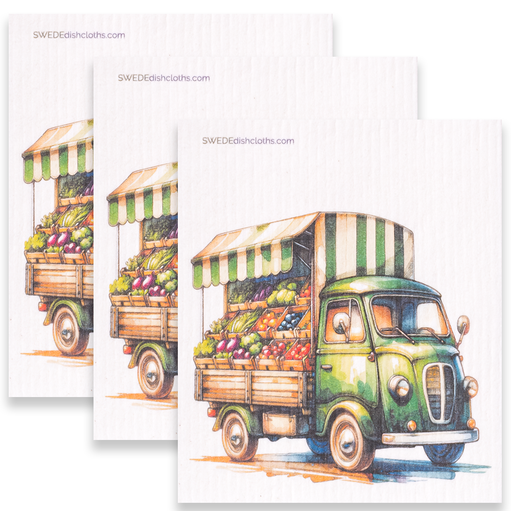 Eco-Friendly Swedish Dishcloths - Green Produce Truck Set of 3 (Paper Towel Replacements) - Concordia Style Boutique
