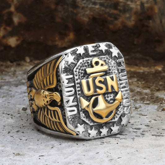 Eagle USN Anchor Stainless Steel Beast Marine Ring