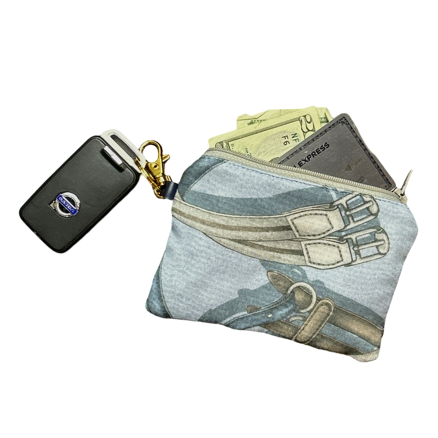 Equestrian Gray Vintage Scarf Coffee Run Keychain Bag