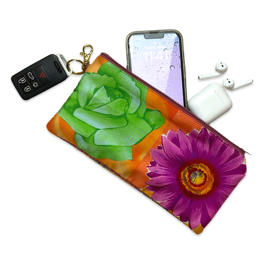 Flower Pop Vintage Silk Scarf Coffee Run Keychain Bag XL