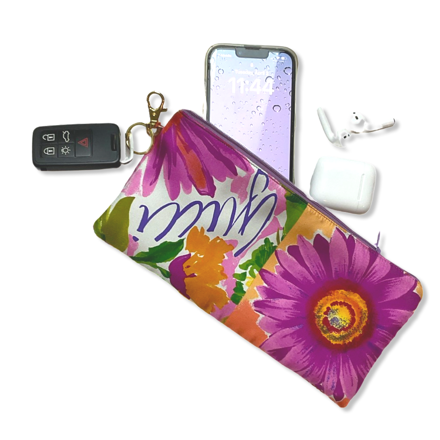 Flower Pop Vintage Silk Scarf Coffee Run Keychain Bag XL