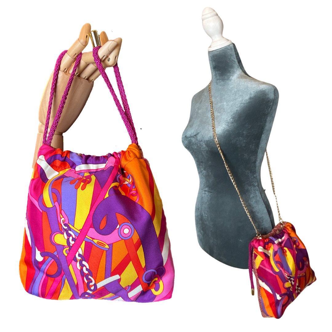 Pop Art Equestrian Vintage Scarf Drawstring Crossbody Bag