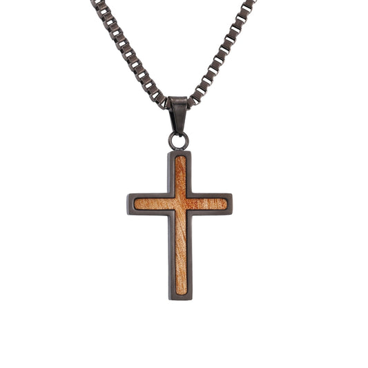 Gum Burl Cross Necklace - Gunmetal