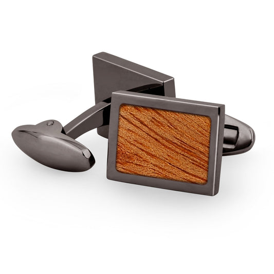 Gum Burl Rectangular Cufflinks - Gunmetal