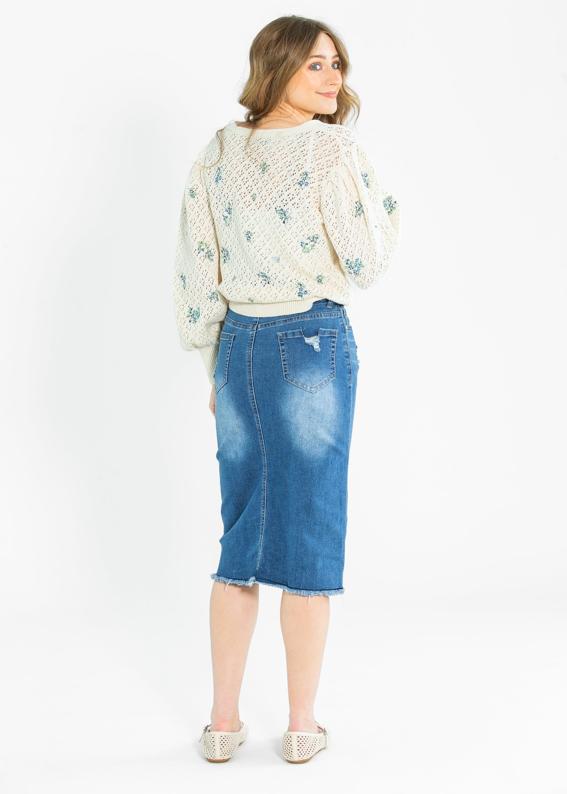 Hadley High Rise Denim Midi Skirt - Concordia Style Boutique