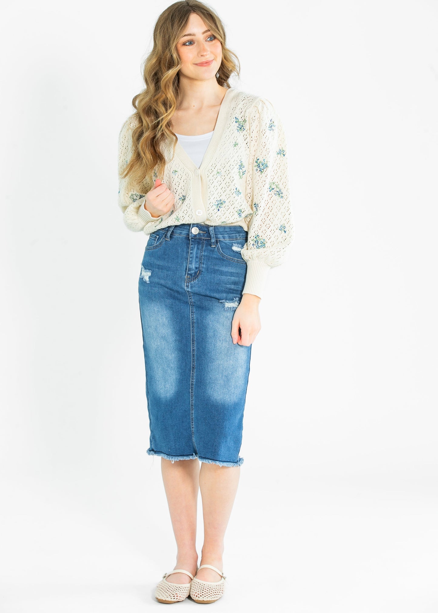 Hadley High Rise Denim Midi Skirt - Concordia Style Boutique