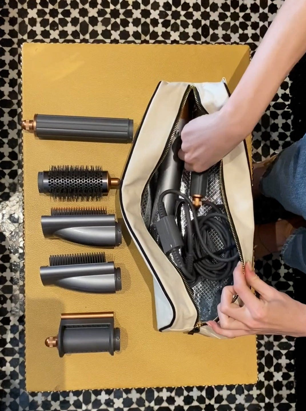 Roomy Hair Wrap Tools Travel Case, Cream - Concordia Style Boutique