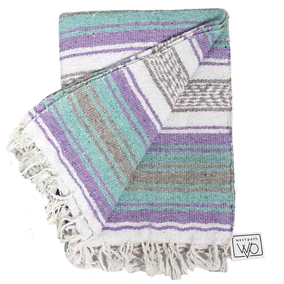 Seafoam Green & Pastel Purple Mexican Falsa Blanket - Concordia Style Boutique