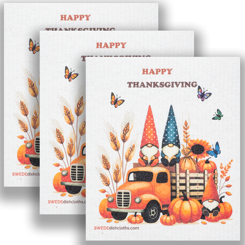 Eco-Friendly Swedish Dishcloths - Thanksgiving Gnome on Truck Set of 3 - Concordia Style Boutique