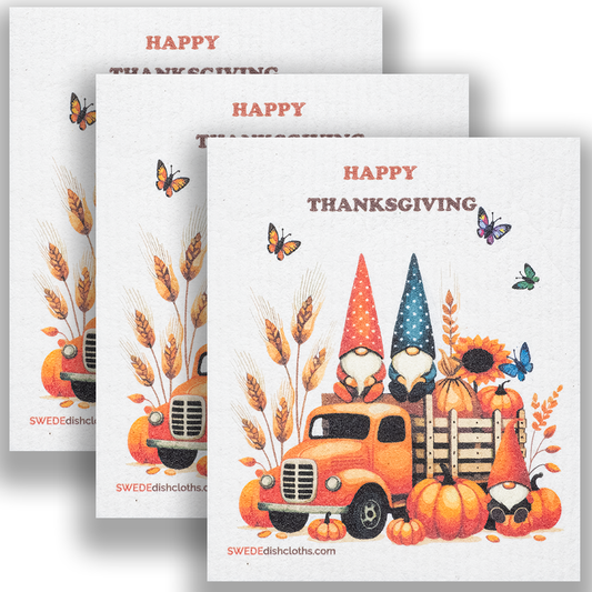 Eco-Friendly Swedish Dishcloths - Thanksgiving Gnome on Truck Set of 3 - Concordia Style Boutique