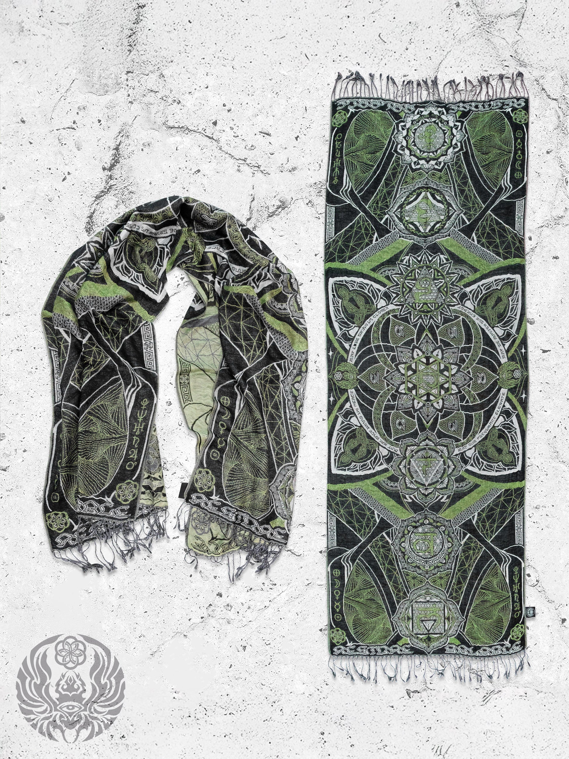 NEW RELEASE • HARMONY HEALS • UV-REACTIVE GREEN MINT • Festival Shawl/Scarf - Concordia Style Boutique